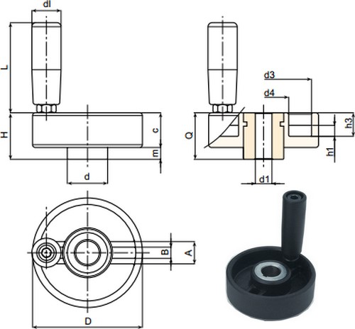 Lightweight control handwheel with handle